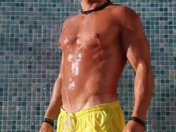 Man having a shower Stock Footage