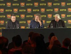 INTERVIEW: John Paul Jones, Robert Plant on modern music, how it compares to them, their favorite new acts at Led Zeppelin Celebration Day Press Conference on September 21, 2012 in London, England (Footage by WireImage Video/Getty Images) Stock Footage