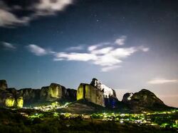 Stars and clouds over Meteora Stock Footage