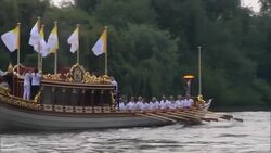Torch continues journey on the Royal barge as part of flotilla bound for Tower Bridge News Clip