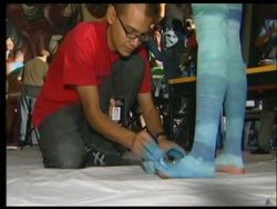 Artists joined a performance in which they painted over naked bodies in a Cultural Center Located in Mexico City News Clip