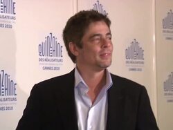 Benicio Del Toro at the Stones in Exile Photocall: Cannes Film Festival Stock Footage