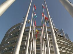 MS View of european parliament / Strasbourg, Alsace, France Stock Footage