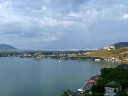 WS View of city beside of lake / Armenia Stock Footage
