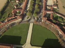 MS AERIAL TU Shot of Palazzo Stupinigi royal house / Piedmont, France Stock Footage
