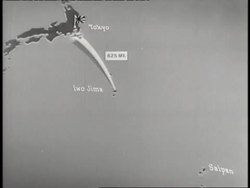 An animated map demonstrates the flight path of the US Marines landing on Iwo Jima. News Clip