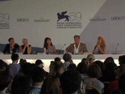 INTERVIEW: Pierce Brosnan at Love Is All You Need (Den Skaldede Frisor) Press Conference: 69th Venice Film Festival on 9/2/12 in Venice, Italy.  Stock Footage