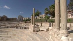 Ruinous columns surround an ancient arena in Alexandria, Egypt. Stock Footage