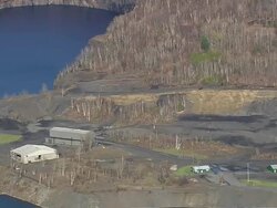WS AERIAL ZI ZO Shot of sandbar company near bank of river at Adirondacks park / New York, United States Stock Footage