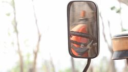 Checking of mirror of truck Stock Footage