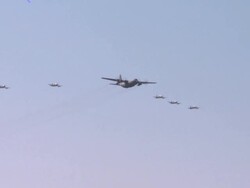 A plane flying at the Seoul air show Stock Footage