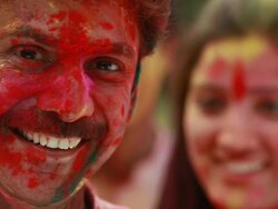 Portrait of a man celebrating holi festival Stock Footage