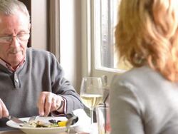 MS Shot of Man and woman doing lunch in Gastro pub / London, England, United Kingdom Stock Footage