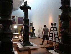 TIME LAPSE: Installation Of Art Work By Artists Francis Bacon and Henry Moore Stock Footage