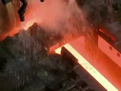 CU View of steelworks in rolling mill at Hoesch-Schwerte / Schwerte, Rhineland-Palatinate, Germany Stock Footage