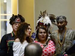 Pan Am 2015 Games Ceremony: Multicultural People sing Canadian Anthem Stock Footage