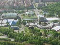 WS AERIAL View over exhibition center / Prague, Czech Republic Stock Footage