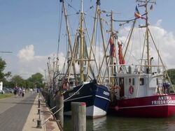 MS Shot of boats on old harbor, North Sea, North Frisia / Busum, Schleswig Holstein, Germany Stock Footage