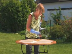 NTSC:Coating the garden table Stock Footage