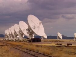 MS, DS, Rows of satellite dishes in Very Large Array, New Mexico, USA Stock Footage
