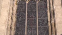 close up of window with jesus on the cross Stock Footage