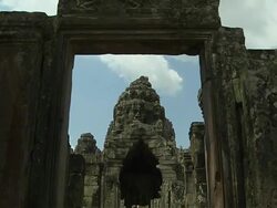 Tilt Down Shot Interior Bay on Temple Angkor Thom Siem Reap Cambodia Stock Footage
