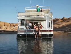 people on a houseboat Stock Footage