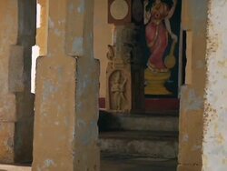 CU ZI Interiors of Ramarpaadham Temple / Rameswaram, Tamil Nadu, India Stock Footage