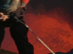 Climbers prepares to descend into active volcano and lava lake, Marum Volcano, Ambrym Island, Vanuatu Stock Footage