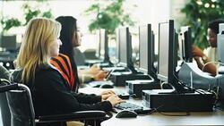 University Students using computer lab Stock Footage
