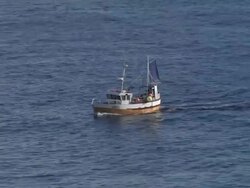 Small fishing boat at sea. Stock Footage
