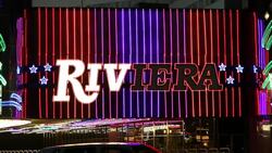 The Riviera in Las Vegas, Nevada, USA at night. Stock Footage