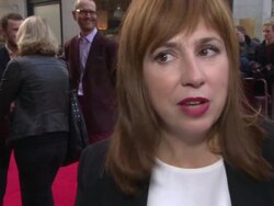 INTERVIEW - Abi Morgan on writing the script, convincing Ralph Fiennes to join the project, on Director Steve McQueen at 'The Inivible Woman' Red Carpet on October 17, 2013 in London, England. Stock Footage