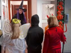 HD DOLLY: Children Trick Or Treating Stock Footage