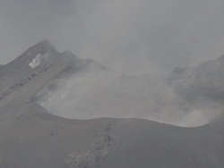Close up shot looking into smoking crater of Sakurajima volcano, Japan Stock Footage