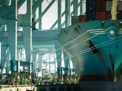 Timelapse of Container Ship Being Unloaded Stock Footage