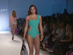 Models walk the runway during the Zingara swimwear 2012 show Stock Footage