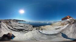 360 VR view of Ilulissat Province with Arctic Icebergs on Arctic Ocean in Greenland. May 19, 2016 Stock Footage