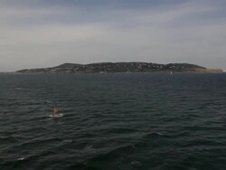 WS POV View of buoy and island / Dublin, Ireland Stock Footage