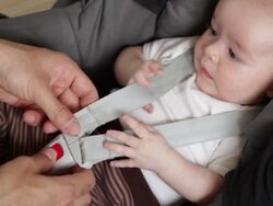 Happy in baby car seat Stock Footage