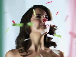 Woman in front of Italian flag with ticker tape Stock Footage