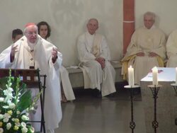 MS Shot of catholic mass at curch St. Marien Saarburg-Beurig, with cardinal Meisner, Cologne / Saarburg, Rhineland Palatinate, Germany Stock Footage