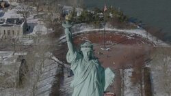 'MS TD AERIAL Shot of Statue Of Liberty / New York City, United States' Stock Footage