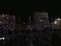 ATMOSPHERE Monaco at night at the Monaco Royal Wedding: Jean Michel Jarre Concert at Monaco . (Footage by WireImage Video/Getty Images Entertainment Video) Stock Footage