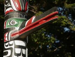 A wooden totem painted with animal figures  Stock Footage