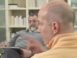 HD DOLLY: Couple Arguing In Front Of Psychiatrist Stock Footage