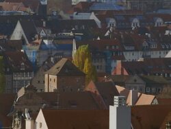 MS Shot of houses rooftops in city / Nuremberg, Bavaria, Germany Stock Footage