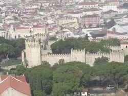 WS POV View of Sao Jorge castle surrounded with houses / Lisbon, Portugal Stock Footage