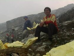 MS Men resting at the ijen volcano / Ijen, Java, Indonesia Stock Footage