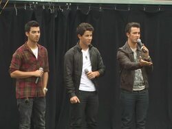 SPEECH: Joe Jonas (L), Nick Jonas and Kevin Jonas at the Jonas Brothers Stock Footage